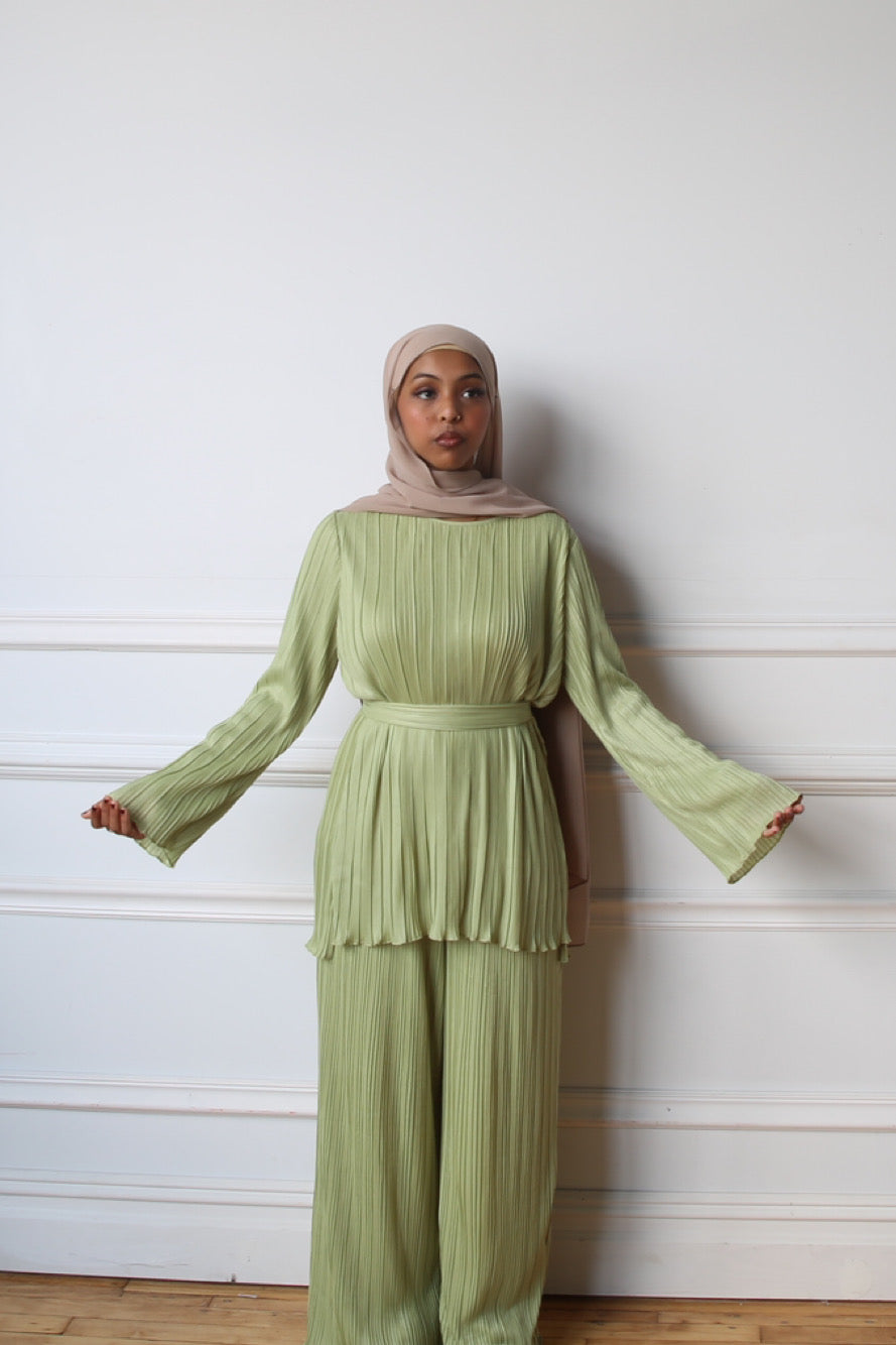 Raya Ribbed Set - Olive Green