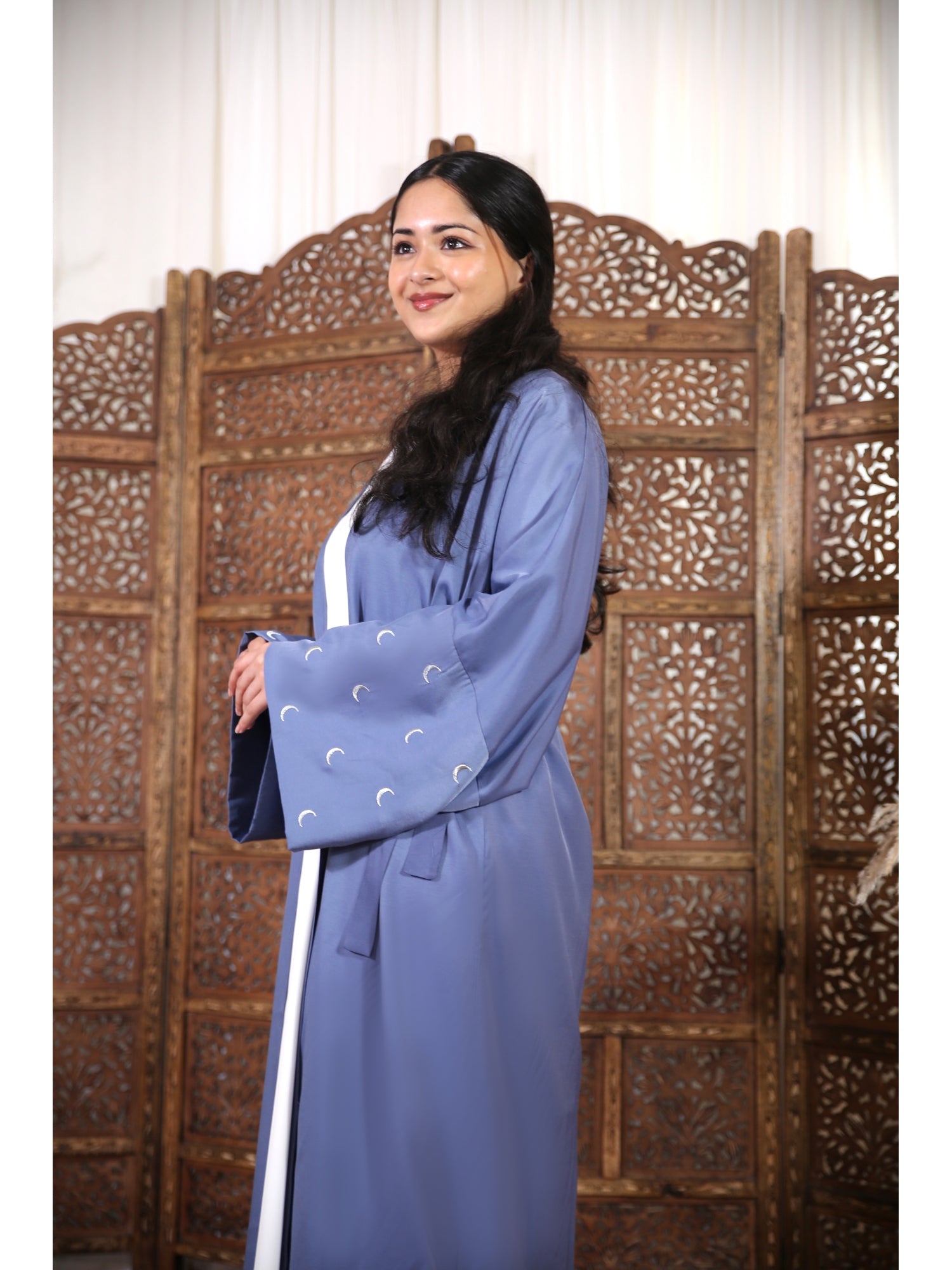 Qamar Abaya & Matching Hijab - Steel Blue