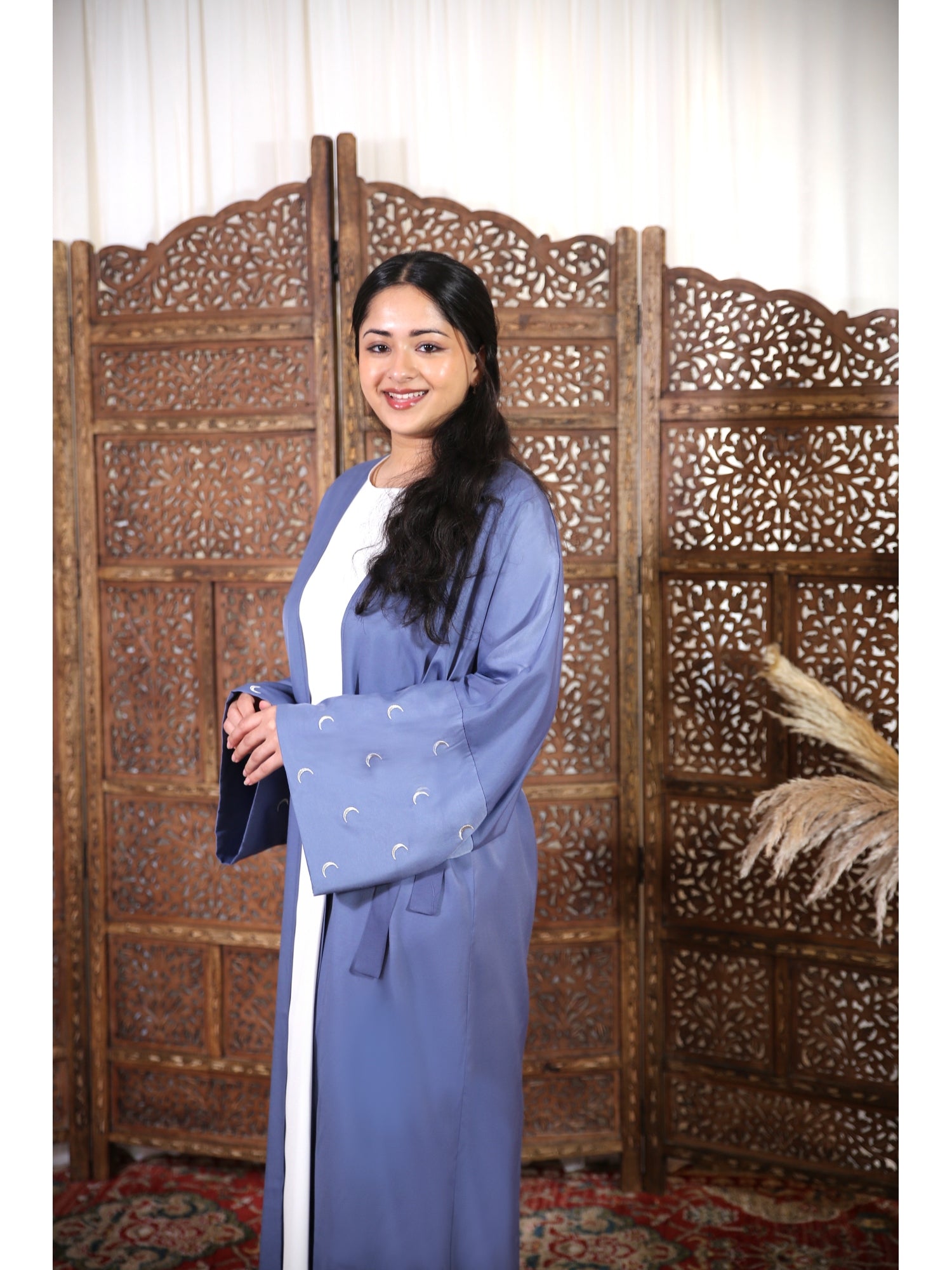 Qamar Abaya & Matching Hijab - Steel Blue