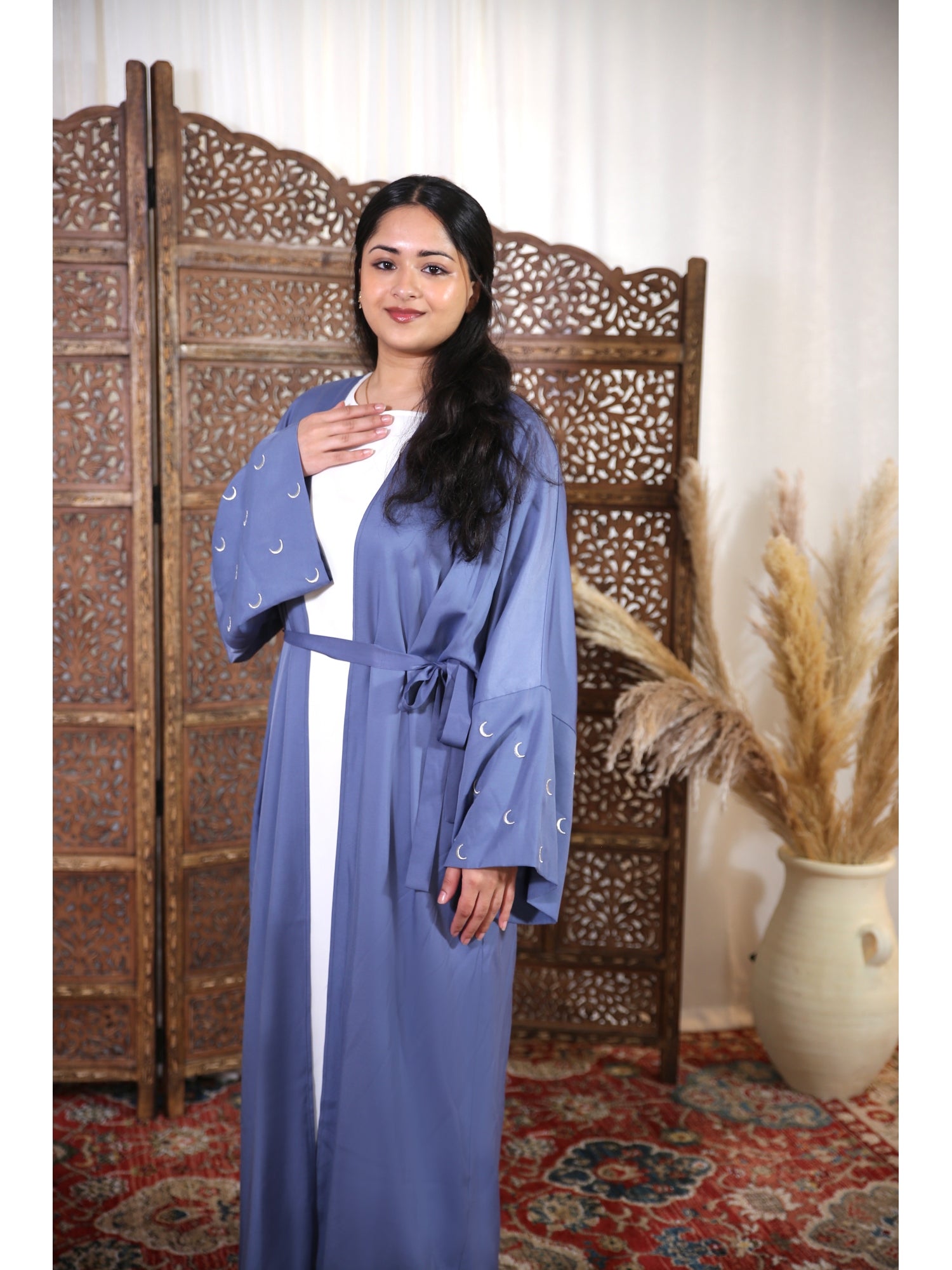 Qamar Abaya & Matching Hijab - Steel Blue