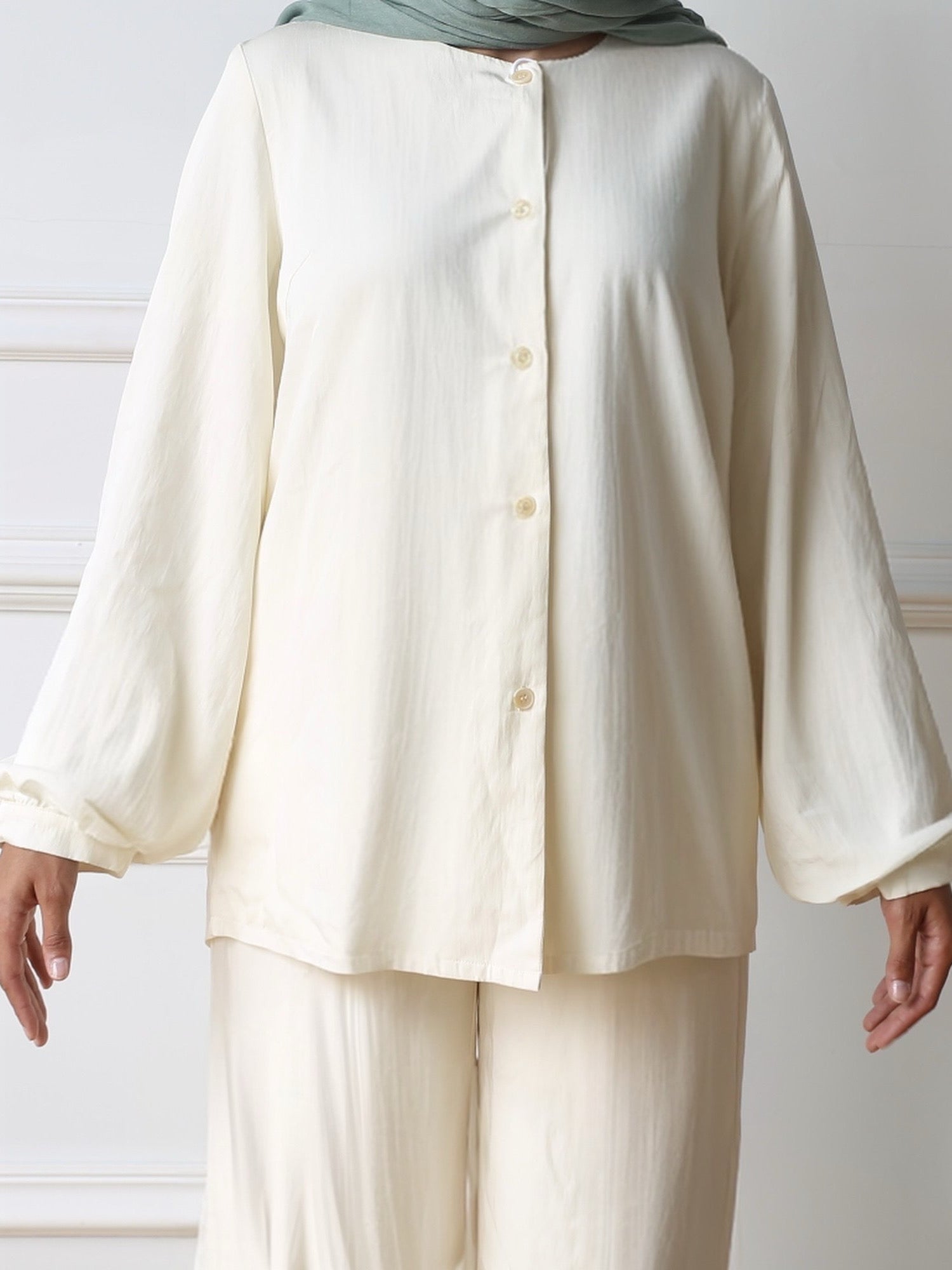 Batul Ballon Sleeve Top - Cream